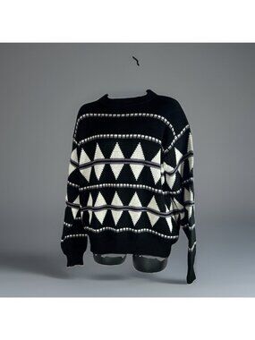 Graphix Men's Vintage Sweater Long Sleeve Geometric Diamond Size XL Black white